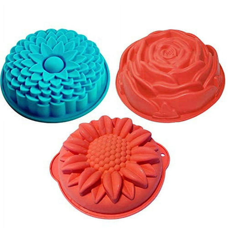 Silicone Baking Molds,3 Pack Non-stick Flower Shape Silicone Cakes Pan  Bread Pie Flan Tart Jello Molds,Reusable Food-Grade Large Flower Baking  Trays