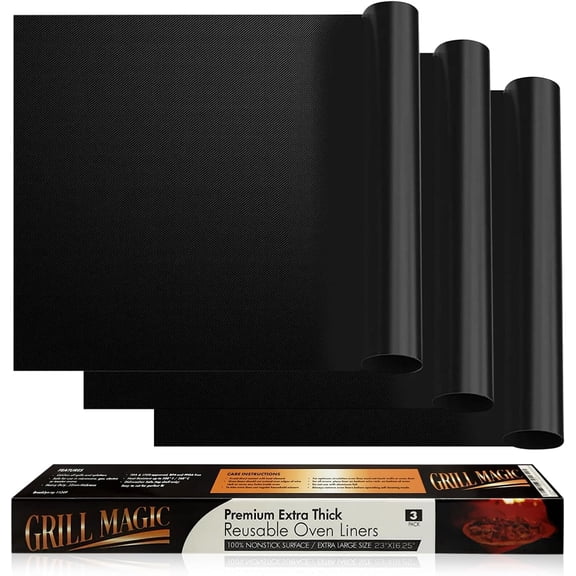 3 Pack Non-Stick Heavy Duty Oven Liners Set for Bottom of Electric Oven by - Thick, Heat Resistant Fiberglass Mat - Easy to Clean, Reduce Spills, Stuck Foods & Clean Up - BPA Free