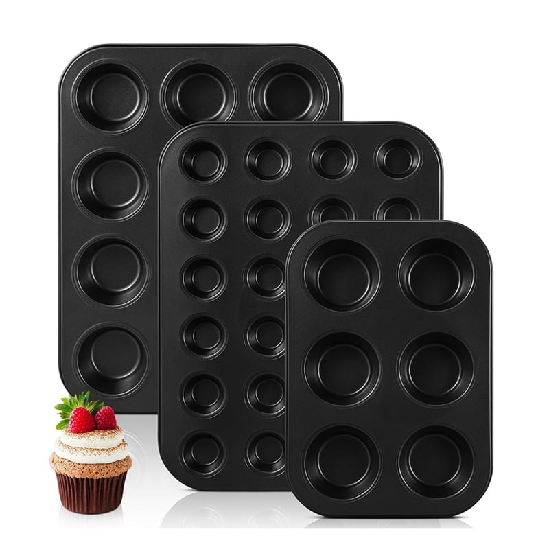 3 Pack Nonstick Muffin Pan Carbon Steel Cupcake Pan Muffin Tin Easy To ...