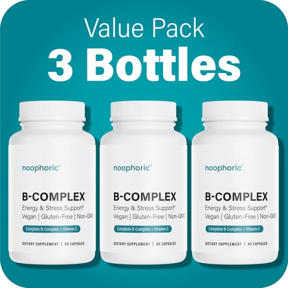 Noophoric Vitamin B Complex Supplement B Complex Capsules with Vitamin C for Energy & Metabolism Support, 180 Capsules (3-Pack)