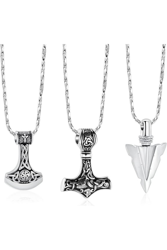 3 Pack Norse Viking Cremation Jewelry for Ashes 3 Pieces Urn Necklace for Women Men Loved One Keepsake Memorial Mini Urn Holder