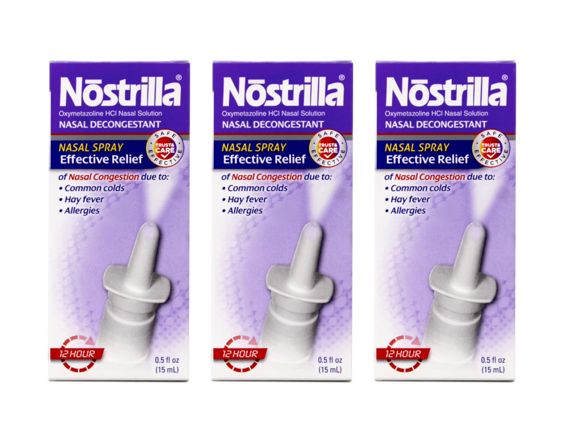 3 Pack Nostrilla Nasal Decongestant 12 Hour Fast Relief 15 ml for Stuffy Noses