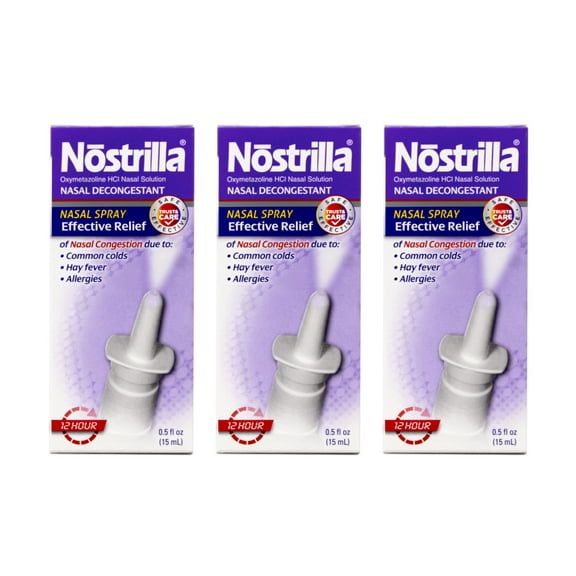 3 Pack Nostrilla Nasal Decongestant 12 Hour Fast Relief 15 ml for Stuffy Noses