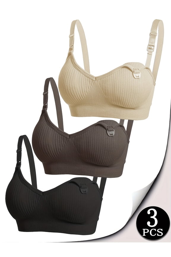 3-Pack Nursing Bras for Pregnancy & Postpartum - Front Open Button, Wire-Free Comfort, Multi-Color Set