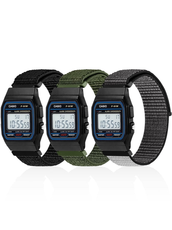 3 Pack Nylon Bands Compatible with Casio F-91W/F-91WG/F-84/F-94W, Casio F-105/F-108/A158/A168, Soft Strap for Casio AE-1000/AE-1200 Series