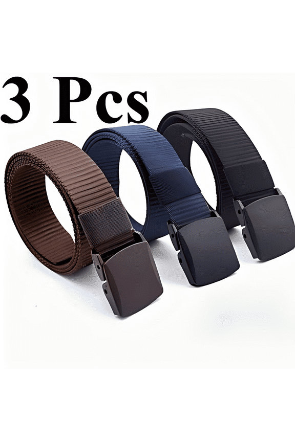 3-Pack Nylon Canvas Belt Plastic Buckle Belt Travel Adjustable Nylon Web Slide Belt