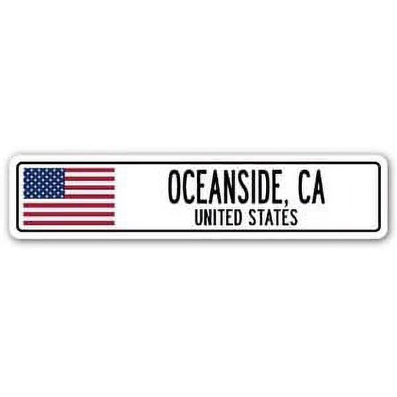 3 Pack: OCEANSIDE, CA, UNITED STATES Street Sign Sticker 3" American flag city country - Sticker - Construction Toolbox, Hardhat, Lunchbox, Helmet, Mechanic, Luggage, Skateboard, Surfboard, Bumper