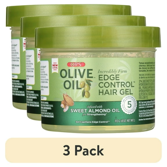 3-Pack ORS Olive Oil Edge Control Hair Gel Sweet Almond Oil 4oz Each Extra Hold