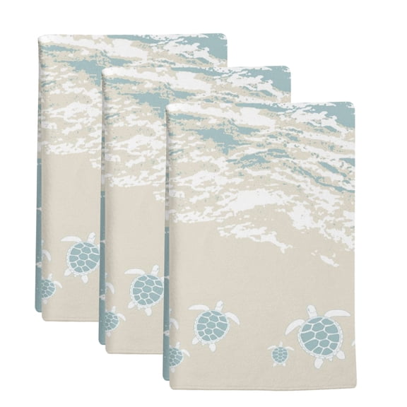 3 Pack Ocean Beach Kitchen Towels Hand-Painting Abstract Beige Beach Blue Sea Turtle Decorative Dish Towel Sets Absorbent Quick Dry Hand Cloths Tea Towels for Cooking Baking Farmhouse Gifts 18x28in