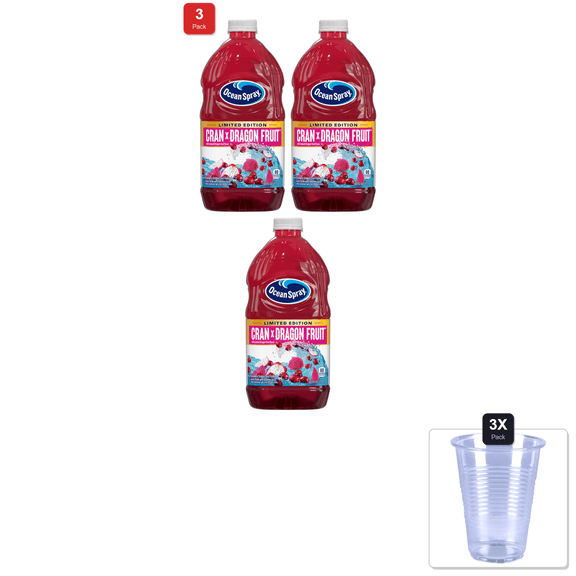 3 Pack | Ocean Spray Cran X Dragon Fruit Juice Drink, 60 Fl Oz Bottle & 3x Disposable Cup