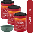 thumbnail image 1 of 3 Pack Of Folgers Classic Roast Medium Ground Coffee – 9.6 oz Canister, Rich & Smooth Flavor, With Olive Green Bowl By ValueNest, 1 of 6