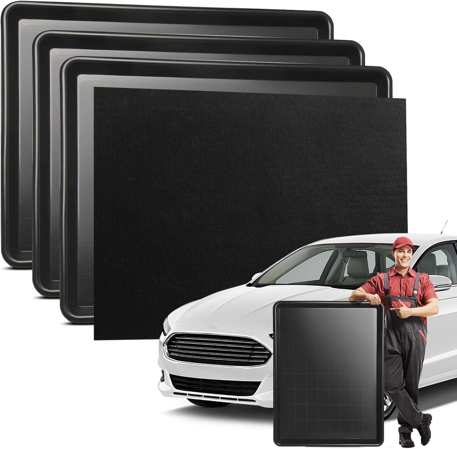 3-Pack Oil Drip Pan for Under Car – 26.8"x20.5" Large Flexible Oil Trays with Spill Mat, Reusable Car Oil Drain Pan, Heat Resistant Floor Catcher for Auto & Home Use