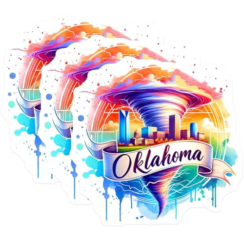 (3 Pack) Oklahoma Tornado Decals - Cityscape Weather - Laptop Decal - Colorful Stickers- 3 Inches On Longest Side - Easy Peel & Apply - Made in USA - 3MCS5312