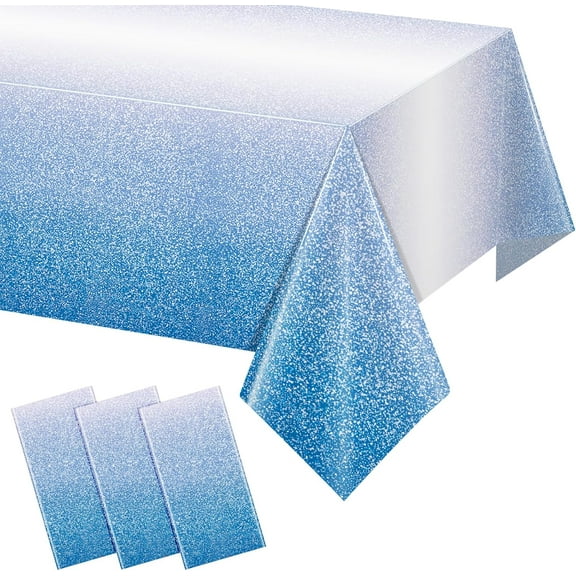 3 Pack Ombre Blue Plastic Tablecloth for Parties, Gradient Pastel Blue Disposable Tablecloths for Rectangle Tables, Sprinkle Table Cover for Wedding Birthday Anniversary Party, 54 x 108Inch