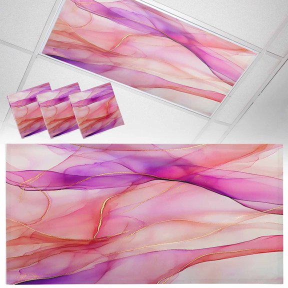 3 Pack Ombre Purple Pink Marble Texture Fluorescent Light Covers for Ceiling Lights Abstract Waves Art Magnetic Ceiling Light Covers Overhead Light Filters for Office Classroom Home