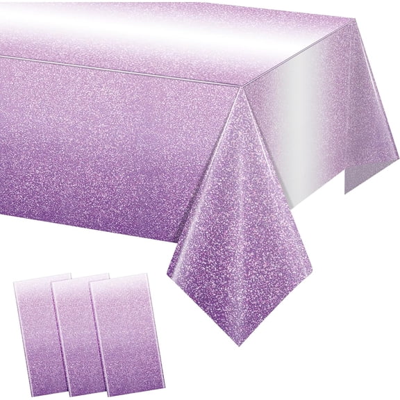 3 Pack Ombre Purple Plastic Tablecloth for Parties, Gradient Pastel Disposable Rectangle Table Cover, Wedding Birthday Anniversary Decor, 54x108 Inch