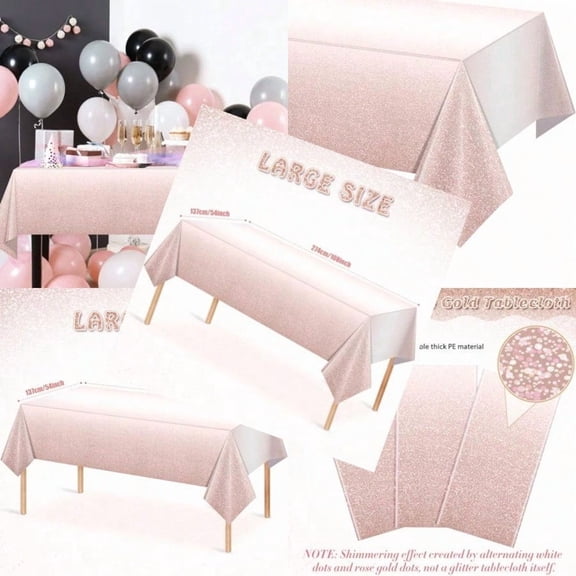 3 Pack Ombre Rose Gold Plastic Tablecloth for Parties Gradient Pastel Rose Gold Disposable Tablecloths for Rectangle Tables Light Pink Sprinkle Table Cover for Wedding Birthday Party 54 x 108 Inch