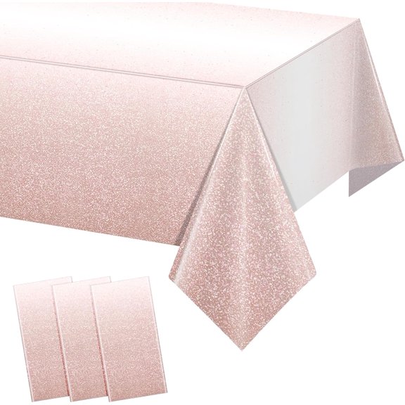 3 Pack Ombre Rose Gold Plastic Tablecloth for Parties, Gradient Pastel Rose Gold Disposable Tablecloths for Rectangle Tables, Light Pink Sprinkle Table Cover for Wedding Birthday Party, 54 x 108 Inch