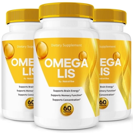 (3 Pack) Omega Lis – Daily Formula with a Natural Blend to Help Maintain Focus, Memory & Concentration | Clean, Gentle, Easy-to-Swallow Capsules for Everyday Sharpness (180 Capsules)