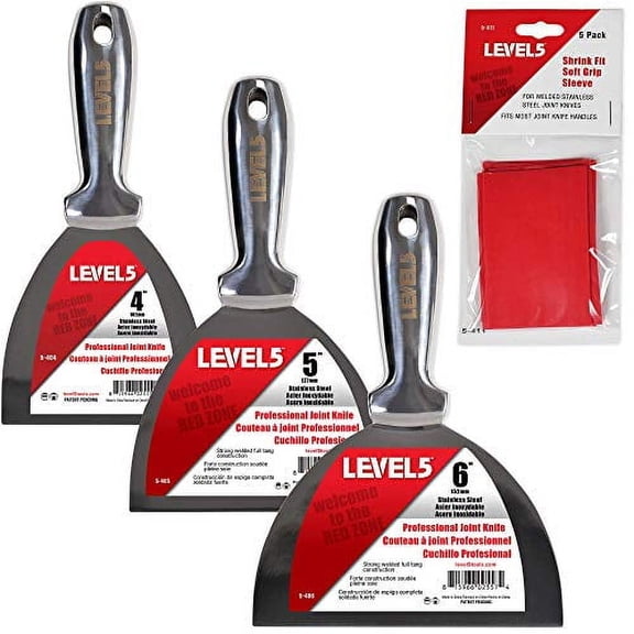 3-Pack One-Piece Stainless Steel Joint Knife - LEVEL5 | Professional Grade Putty Blade, Premium Polished All-Metal, Precision Ground Edge, Ergonomic, Corrosion Resistant | 5-450