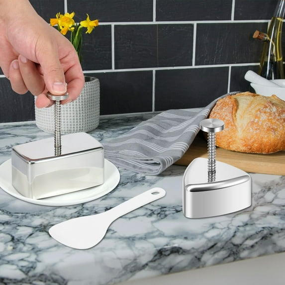 3 Pack Onigiri Mold Stainless Steel Rice Ball Mold Non Stick Triangle and Rectangular Sushi Molds with Small Rice Spoon Musubi Maker Press for Kid Lunch Bento and Home DIY