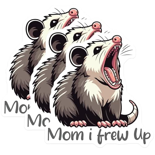 (3 Pack) Opossum Laptop Decals - Funny Animal Sticker - Mom I Threw Up - 3 Inches On Longest Side - Easy Peel & Apply - Made in USA - 3MCS4978