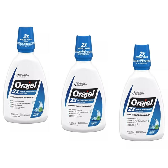 Orajel Medicated Dental Wash 3 Pack, Antiseptic Mouthwash for All