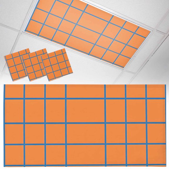 3 Pack Orange Blue Stripes Check Fluorescent Light Covers for Ceiling Lights Simple Style Lines Abstract Art Magnetic Ceiling Light Covers Overhead Light Filters for Office Classroom Home