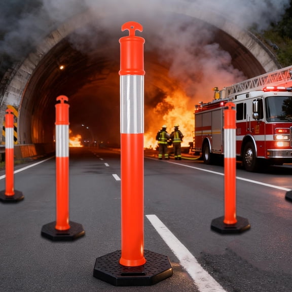 3 Pack Orange Delineator Post Cones with Reflective Collar, 45.7" Channelizer Post Kit, Traffic Delineator Post Cones for Road Construction, Parking Guidance, Crowd Control