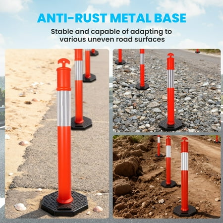 3 Pack Orange Delineator Post Cones with Reflective Collar, 45.7" Channelizer Post Kit, Traffic Delineator Post Cones for Road Construction, Parking Guidance, Crowd Control