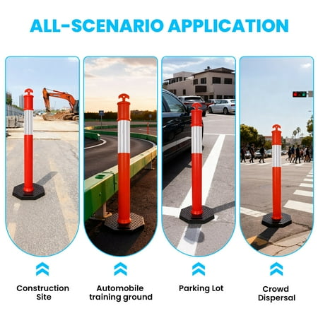 3 Pack Orange Delineator Post Cones with Reflective Collar, 45.7" Channelizer Post Kit, Traffic Delineator Post Cones for Road Construction, Parking Guidance, Crowd Control