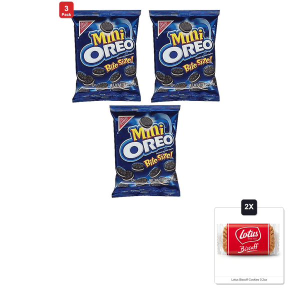 3 Pack | Oreo 503244 Oreo Mini Oreo Cookies 1.75 Oz. Bags 60 Bags/Box & 2x Lotus Biscoff Cookies 0.2oz