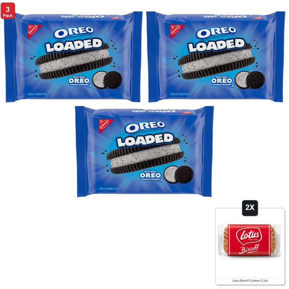 3 Pack | Oreo Loaded Chocolate Sandwich Cookies, 13.37 Oz & 2x Lotus Biscoff Cookies 0.2oz