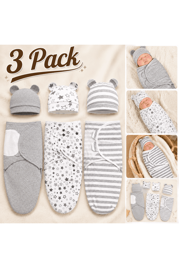 3-Pack Organic Baby Swaddle Sleep Sacks - Newborn Swaddle Sack - Ergonomic Baby Swaddles 0-3 Months (Grey)