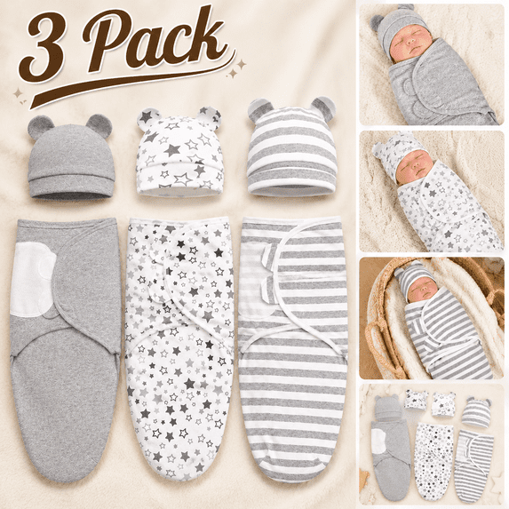 3-Pack Organic Baby Swaddle Sleep Sacks - Newborn Swaddle Sack - Ergonomic Baby Swaddles 0-3 Months (Grey)
