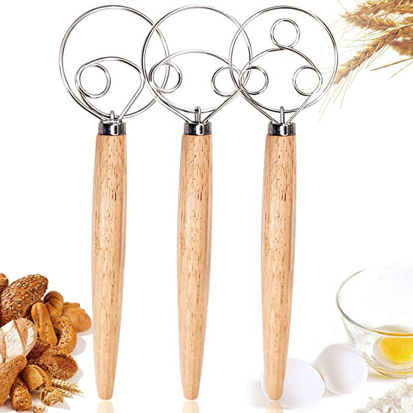 3 Pack Original Danish Dough Whisk Dutch Style 13 Stainless Steel Large  Wooden Hand Dough Mixer Baking Tool For Bread, Batter, Cake, Pastry,  Pancake mixer, Cookie Dough Mixer For Cooking and Baking 