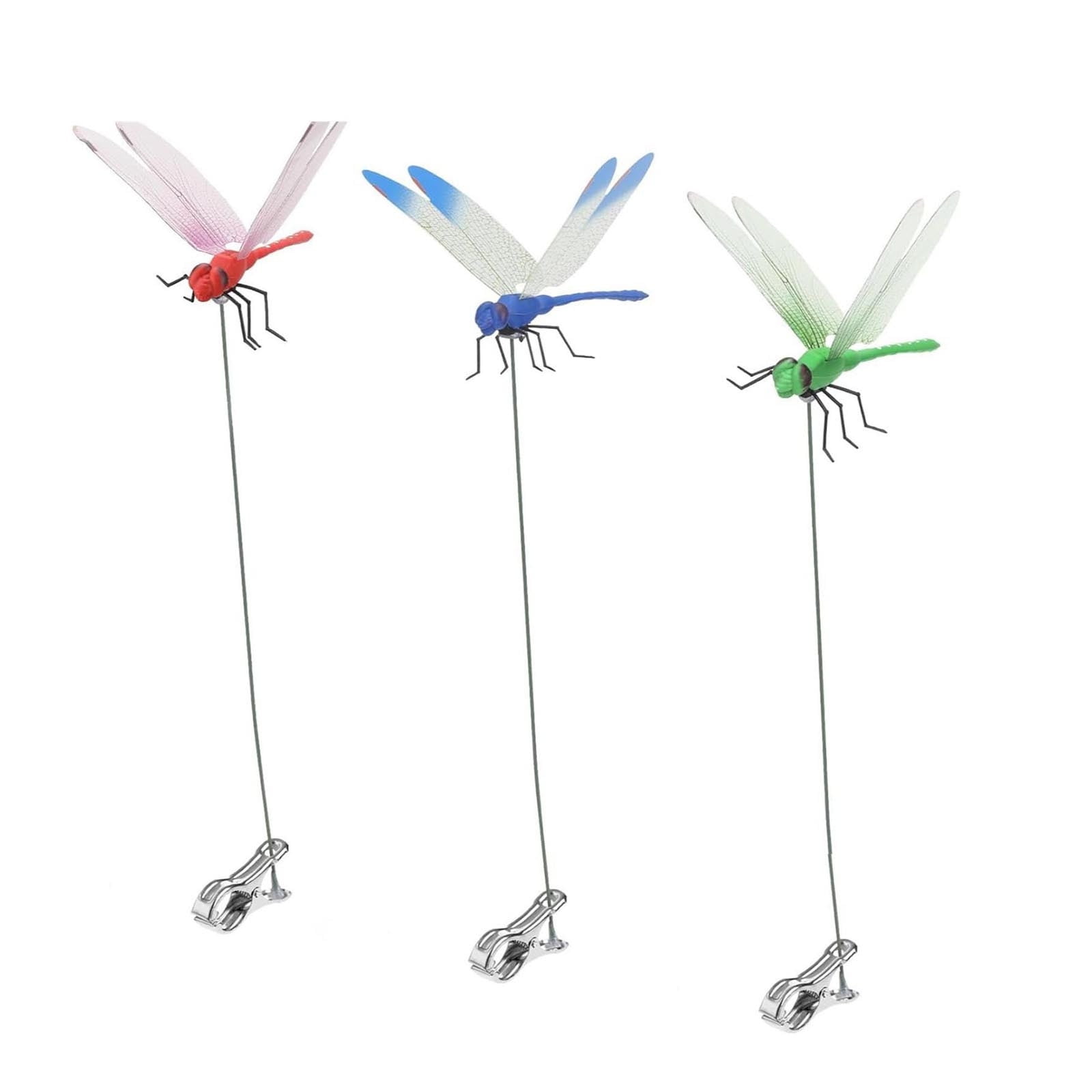 3 Pack Outdoor Fake Dragonfly Rod Clip, 3D Dragon Fly Garden Stakes ...