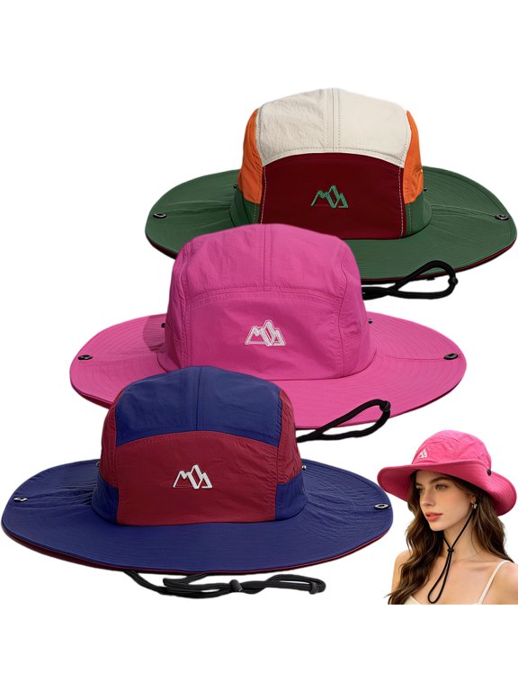 3 Pack Outdoor Sun Hat for Men Women, UV Protection Wide Brim Bucket Hat, Quick Dry Foldable Fishing Hat with Adjustable Chin Strap