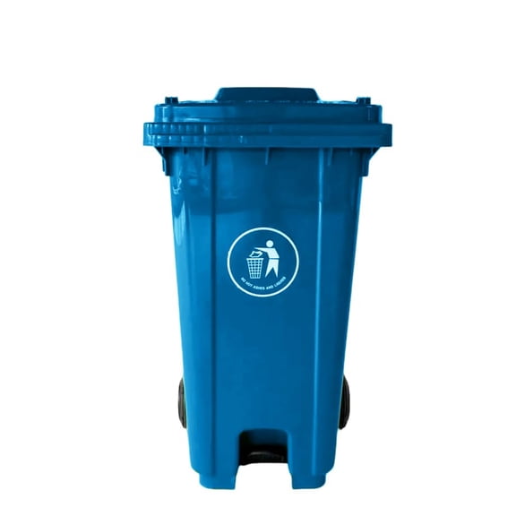 3 Pack Outdoor Trash Can with Lid, 64 Gallon Large Trash Can,Rolling Trash Bin with Footrest for Outdoors, Garage, Backyard and Patio (Blue)