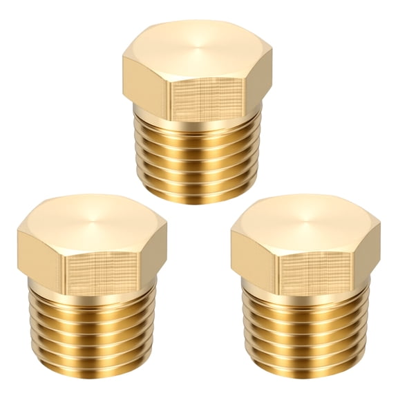 3 Pack Outer Hex Head Socket Pipe Plug Fitting, 1/4" NPT Male Threaded End Cap, Brass Outer Hex Thread Pipe Fittings for Water Pump, Engine, Industrial Piping