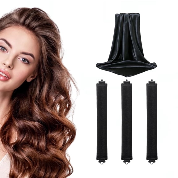 3‑Pack Overnight Heatless Hair Curlers, Jumbo Flexi Rods With Hook & Satin Hair Scarf, No‑Heat Curling Set For Long & Medium Hair