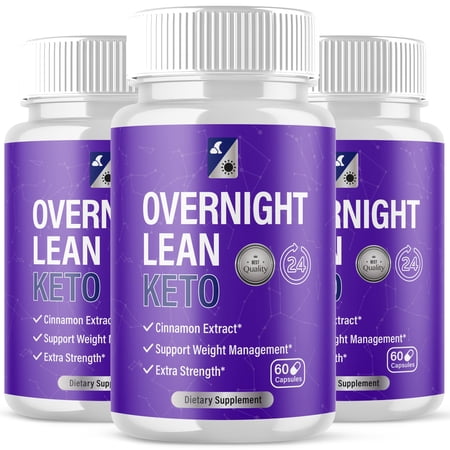 (3 Pack) Overnight Lean Keto - Keto Weight Loss Formula - Energy & Focus Boosting Dietary Supplements for Weight Management & Metabolism - Advanced Fat Burn Raspberry Ketones Pills - 180 Capsules