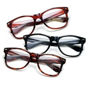 3 Pack Oversize Big Frame Reading Glasses Style Comfortable Stylish Simple Reading Glasses, Black, Brown, Tortoise +2.25