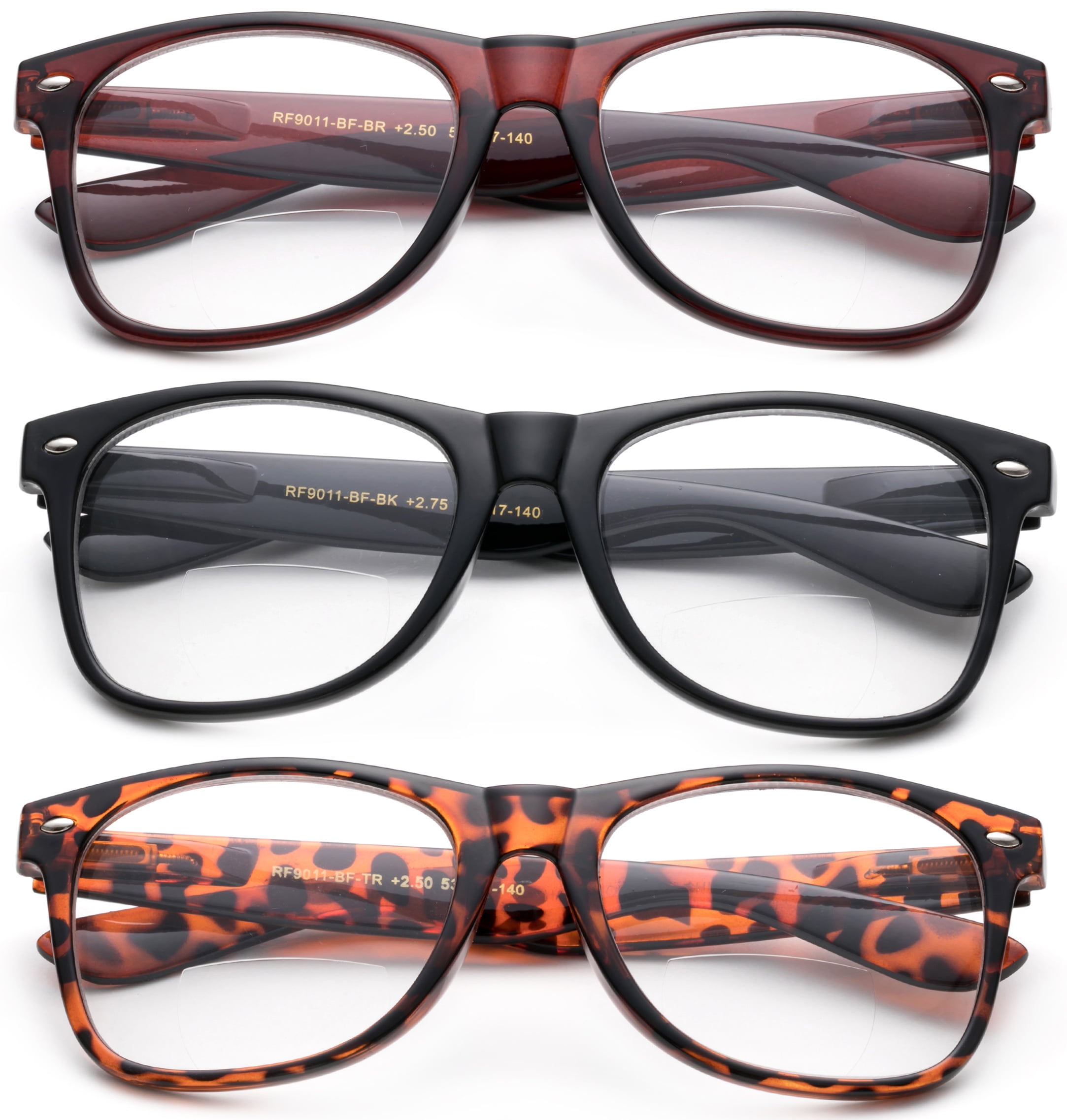 3 Pack Oversized Big Frame Bifocal Lens Men Reading Glasses Black Brown Tortoise 2.75 Walmart