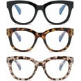 thumbnail image 1 of 3 Pack Oversized Blue Light Blocking Reading Glasses for Women, Retro Style Readers with Spring Hinge +3.00, 1 of 8