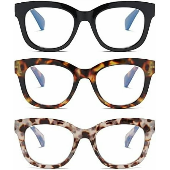 3 Pack Oversized Blue Light Blocking Reading Glasses for Women, Retro Style Readers with Spring Hinge +3.00
