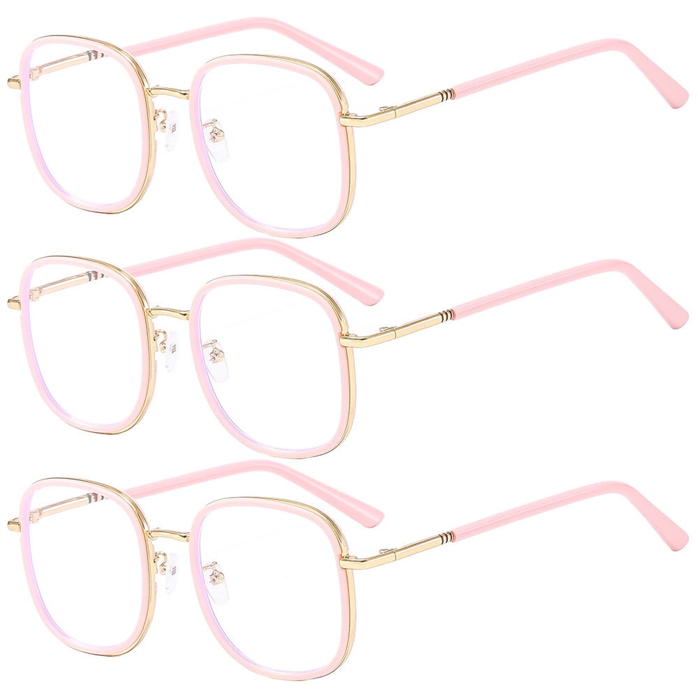 3 Pack Oversized Pink Reading Glasses 3.50 for Women, Ladies Fashionable Square Readers Blue Light Blocking Presbyopic Glasses +3.50