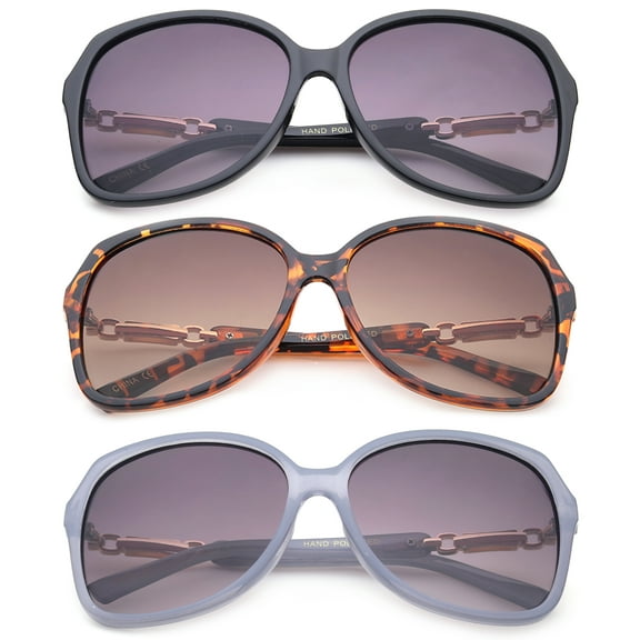 3 Pack Oversized Round Plastic Frame Fashion Sunglasses for Women
