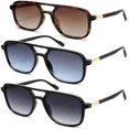 thumbnail image 1 of 3 Pack Oversized Square Aviator Sunglasses for Men Women, Retro Vintage Fashion Sun Glasses, 1 of 6