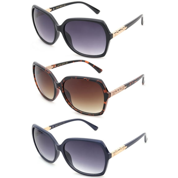 3 Pack Oversized Square Plastic Frame Fashion Sunglasses for Women